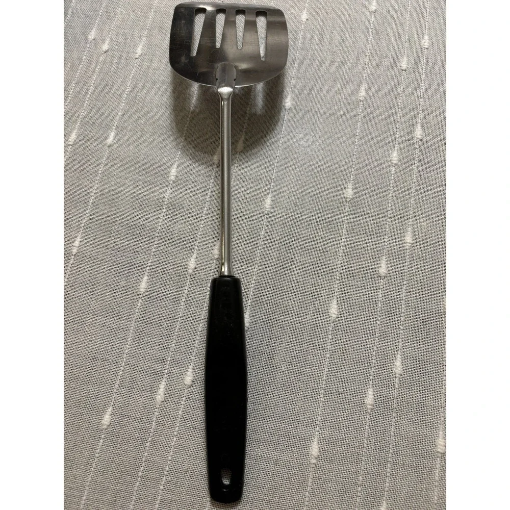 Vintage Foley USA Chrome-Plated Four Slotted Turner Spatula Black Handle